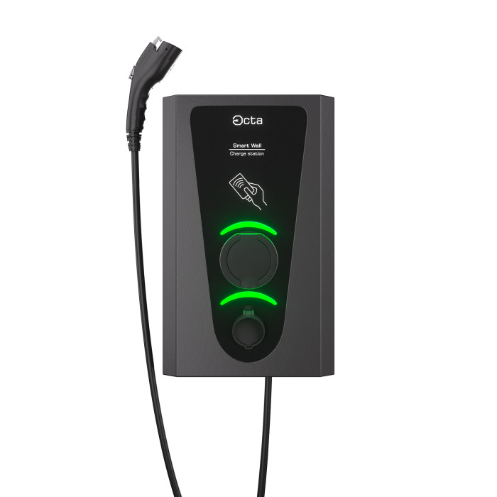 Зарядна станція 2-портова Smart Wall 7,4+7,4 кВт з розеткою Type 2 (1Ф) та кабелем Type 2 (1Ф) 5 м SW214-S-C2 Octa Energy