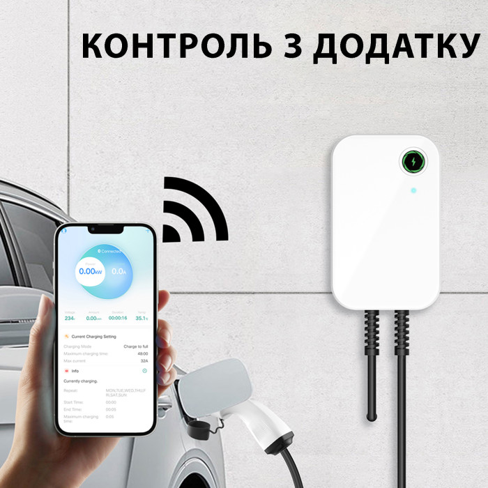 Зарядна станція WB20 Wissenergy 32А 230В/400В 22 кВт біла з роз'ємом Тype 2 з кабелем 5м + APP