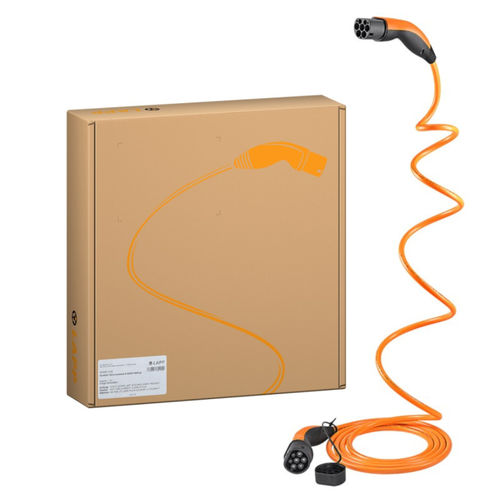 Зарядний кабель Helix Type 2 - Type 2, 20A 3-фазний 5м, помаранчевий LAPP