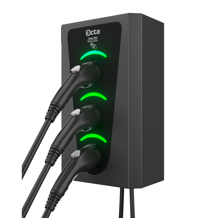 Зарядна станція 3-портова Smart Wall 7,4+7,4+7,4 кВт з роз'ємом Тype 1 + роз'єм Тype 1 + Тype 1 з кабелем 5м SW322-C1-C1-C1 Octa Energy