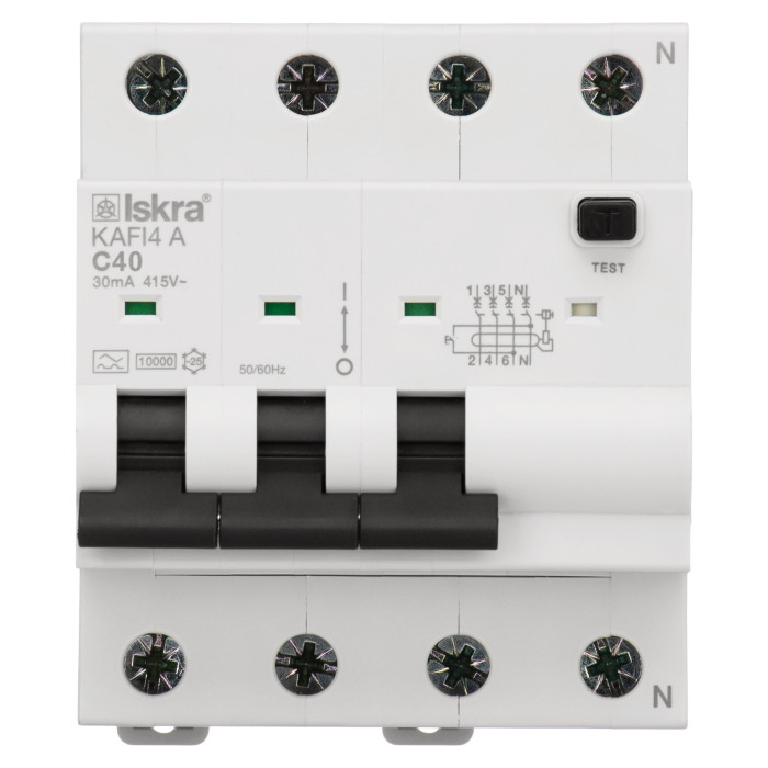 Диференційний автоматичний вимикач ISKRA KAFI4 3P+N C40A/0.03 10kA