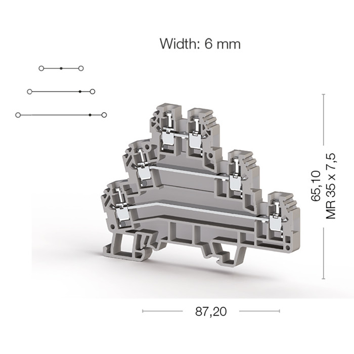Клема Klemsan PUK 3 трирівнева 2.5 мм сіра