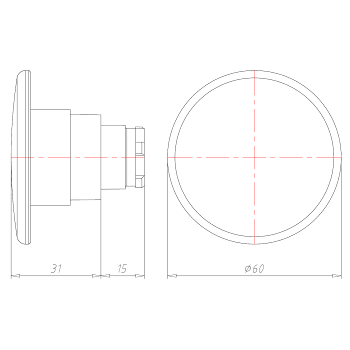Грибоподібна кнопка 60mm, червона COMEPI