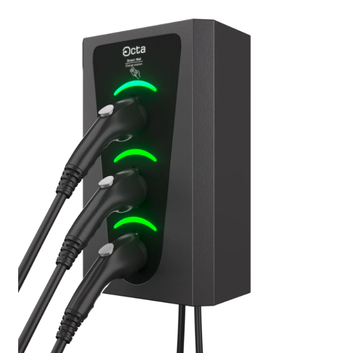 Зарядна станція 3-портова Smart Wall 22+22+22 кВт з роз'ємом Тype 2 + роз'єм Тype 2 + Тype 2 з кабелем 5м SW366-C22-C22-C22 Octa Energy