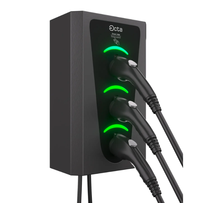 Зарядна станція 3-портова Smart Wall 22+22+22 кВт з роз'ємом Тype 2 + роз'єм Тype 2 + Тype 2 з кабелем 5м SW366-C22-C22-C22 Octa Energy