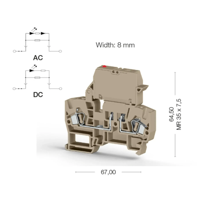 Клема Klemsan YBK SLD 220V AC  під запобіжник 4 мм бежева
