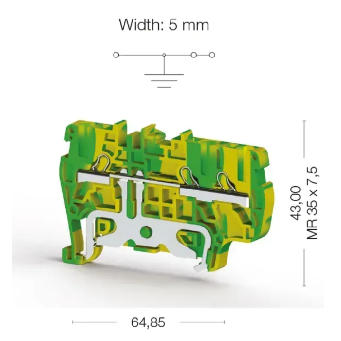 Клема Klemsan PYK 2,5 ET заземлення 2.5 мм жовто-зелена