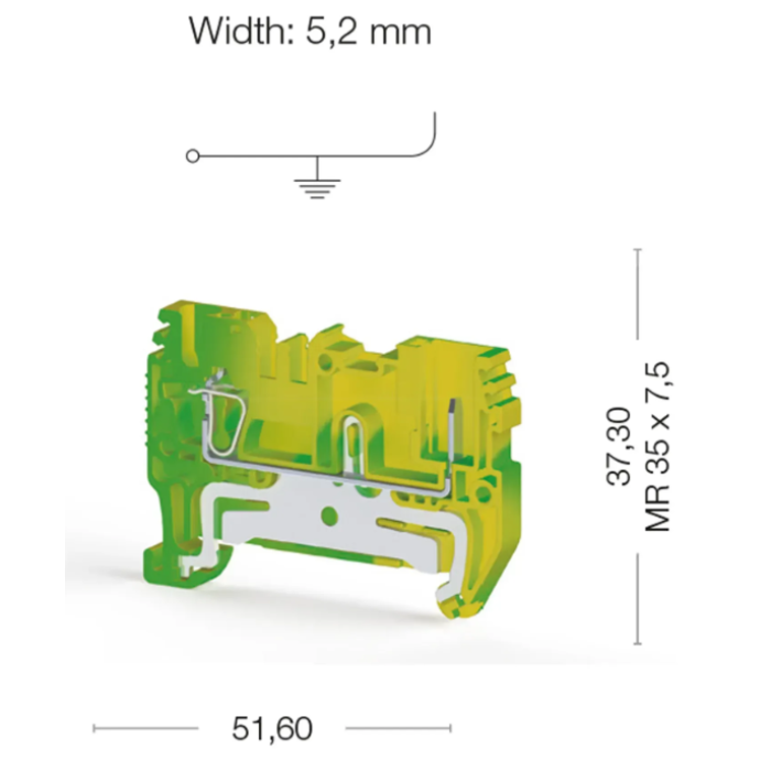 Клема Klemsan CTP 2,5 T заземлення 2.5 мм жовто-зелена