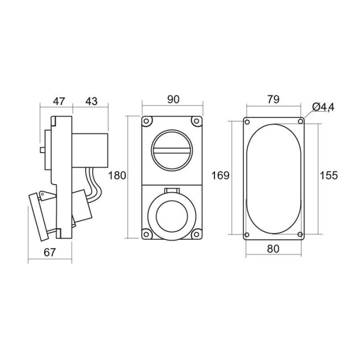 Розетка вбудована з механічним блокуванням IDE MUNDIAL 3P+N+E 32A 200/346–240/415V IP67