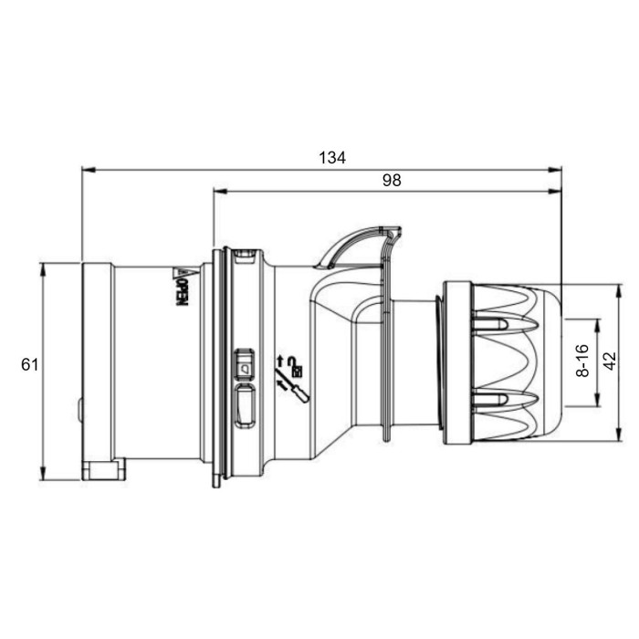 Реверсивний штепсель IDE MUNDIAL 3P+N+E 16A 200/346–240/415V IP44