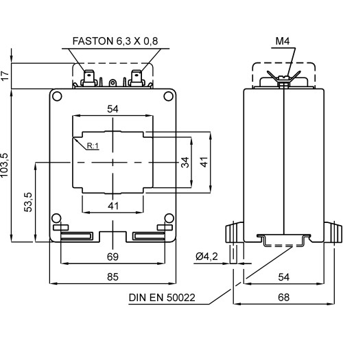 TAC054500Y05 трансформатор струму високоточний 54x34 500/5а (0,5S=5VA)