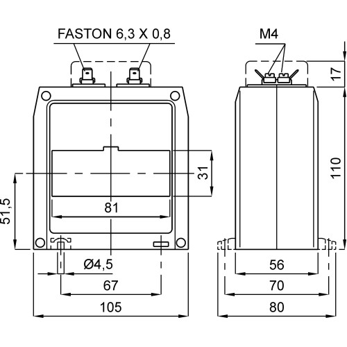 TAT081800Y05XXK трансформатор струму високоточний 80x30 800/5A (0,5S=4VA), напруга ізол. 1,2 кв