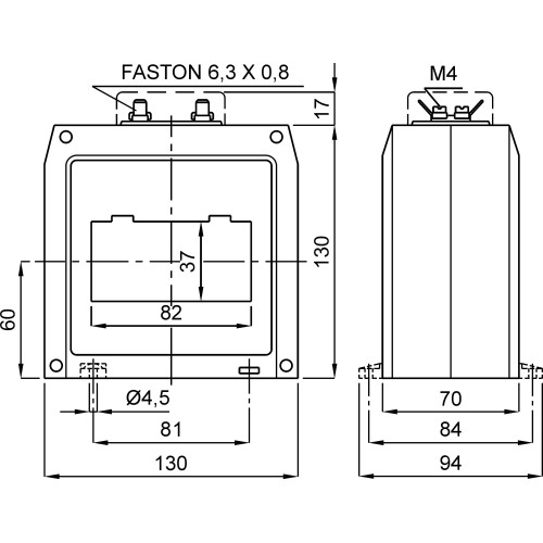 TAT082800X05 Tрансформатор струму 82x37 800/5A (0,5=20VA)